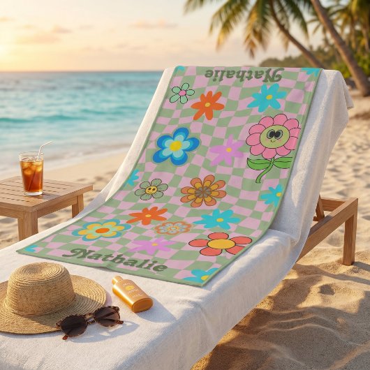 Personalisiertes Retro Beach Handtuch | Blumengesc