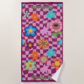 Personalisiertes Retro Beach Handtuch | Blumengesc (Vorderseite)