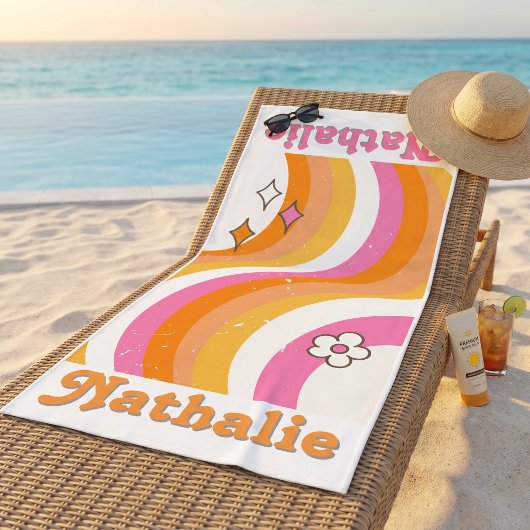 Personalisiertes Retro Beach Handtuch mit Namen -