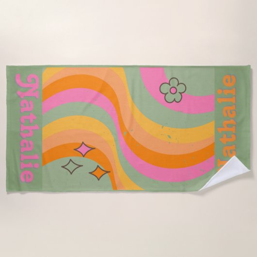 Personalisiertes Retro Beach Handtuch mit Namen - (Vorderseite)