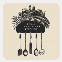 Personalisiertes Retro Black Cream Kitchen Label