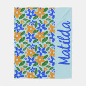 Personalisiertes Retro Blau & Orange Floral  Fleecedecke (Vorderseite)