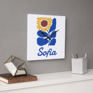 Personalisiertes Retro-Blumen-Daisy-Geschenk mit e Quadratische Wanduhr