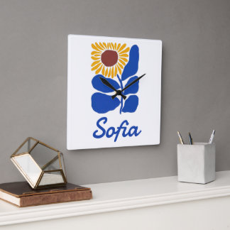 Personalisiertes Retro-Blumen-Daisy-Geschenk mit e Quadratische Wanduhr