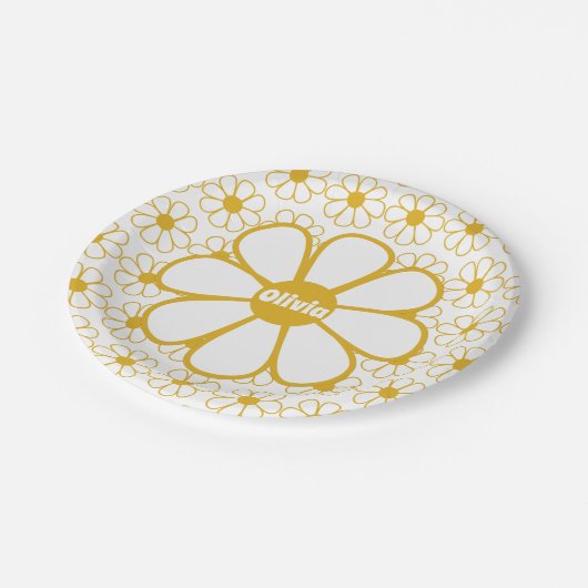 Personalisiertes Retro Daisy Floral Pattern Pappteller (Schrägansicht)