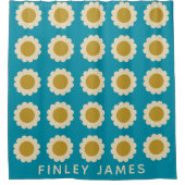 Personalisiertes Retro Daisy Muster Vibranly Aquam Duschvorhang (Vorderseite)