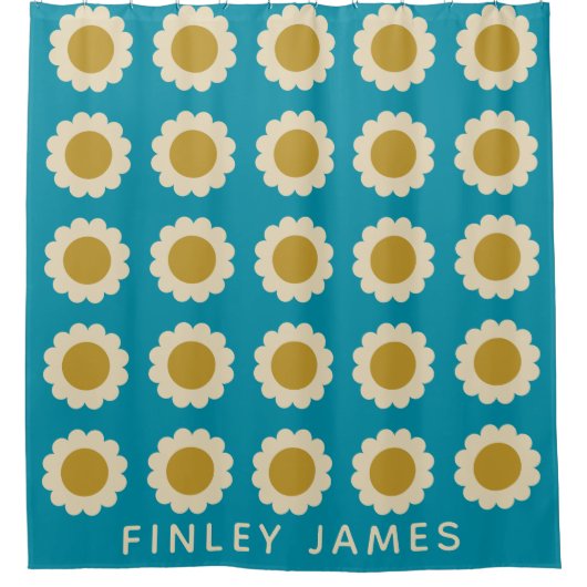 Personalisiertes Retro Daisy Muster Vibranly Aquam Duschvorhang (Vorderseite)