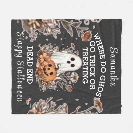 personalisiertes Retro-florales GeisterHalloween Fleecedecke (Vorderseite (Horizontal))