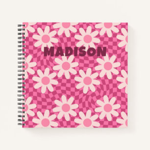 Personalisiertes Retro-Groovy-Rosa-Gänseblümchen-H Notizblock