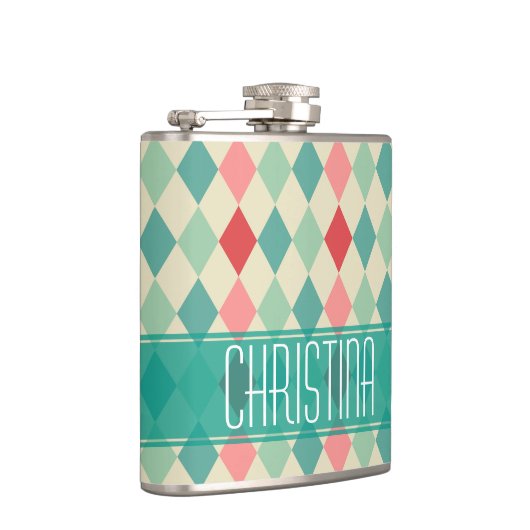 Personalisiertes Retro Harlequin Geometric Muster Flachmann (Rechts)