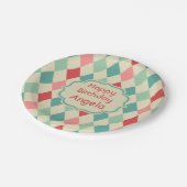 Personalisiertes Retro Harlequin Geometric Muster Pappteller (Schrägansicht)