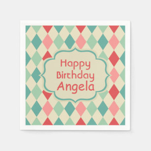Personalisiertes Retro Harlequin Geometric Muster Serviette
