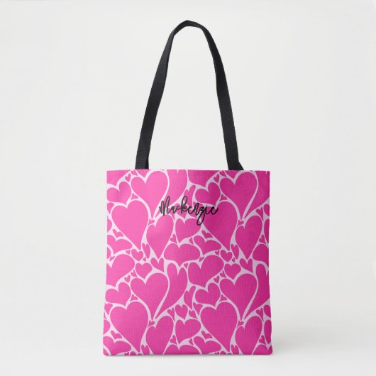 Personalisiertes Retro-Herz-Coquette-Muster Rosa Tasche (Vorderseite)