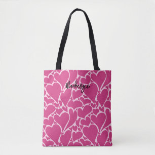 Personalisiertes Retro-Herz-Coquette-Muster Rosa Tasche