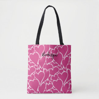 Personalisiertes Retro-Herz-Coquette-Muster Rosa Tasche