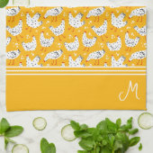 Personalisiertes Retro-Hühnchen-Monogramm Geschirrtuch (Gefaltet)