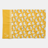 Personalisiertes Retro-Hühnchen-Monogramm Geschirrtuch (Horizontal)