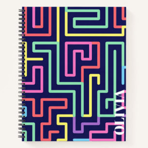 Personalisiertes Retro-Labyrinth-Muster Spiralnoti Notizblock