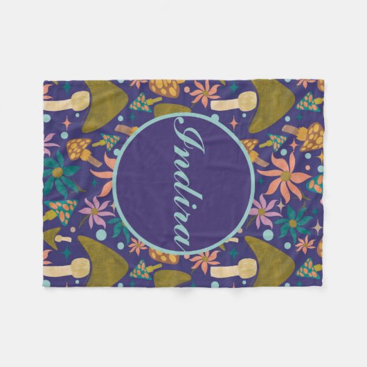 Personalisiertes Retro-Pilz Lila Holz Fleecedecke (Vorderseite (Horizontal))