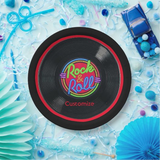 Personalisiertes Retro Rock-and-Rollvinyl Pappteller (Party)