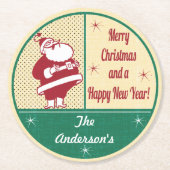 Personalisiertes Retro Sankt-Weihnachten Runder Pappuntersetzer (Vorderseite)