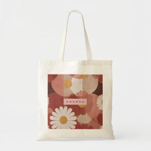 Personalisiertes Retro-Terrakotta-Gänseblümchen-Bl Tragetasche