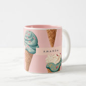 Personalisiertes Retro Vintag Ice Creme Kronmuster Zweifarbige Tasse (VorderseiteRechts)