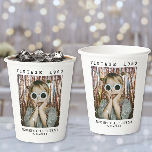 Personalisiertes Retro-Vintage-Foto-Geburtstag Pappbecher