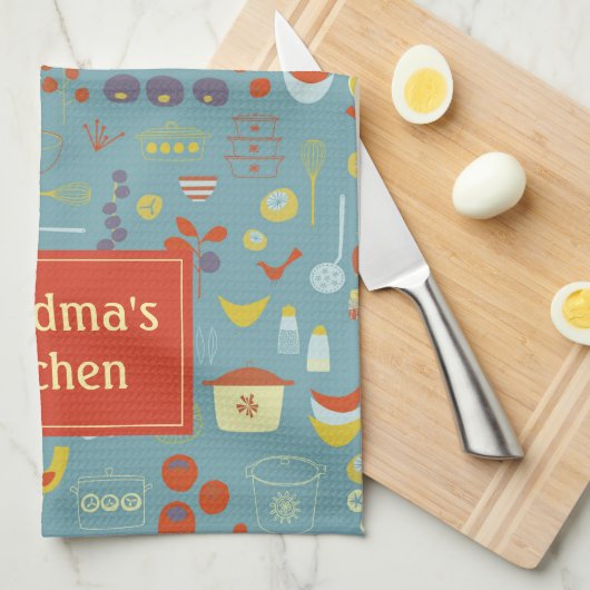 Personalisiertes Retro-Vintages Kochmuster Geschirrtuch (Viertel Falte)