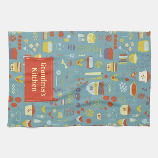 Personalisiertes Retro-Vintages Kochmuster Geschirrtuch (Horizontal)