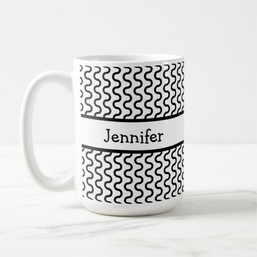 Personalisiertes Retro-Wellenmuster in Weiß und Sc Kaffeetasse (Links)