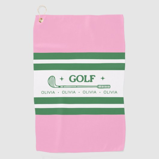 Personalisiertes Retrogeschenk in Rosa und Grün ge Golfhandtuch (Vorderseite)