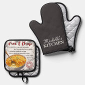 Personalisiertes Rezept für Mac und Käse Ofenhandschuh & Topflappen-Set (Vorderseite/Rückseite)