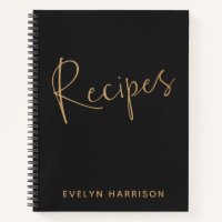 Personalisiertes Rezept-Journal in Schwarz und Gol