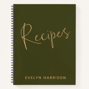 Personalisiertes Rezeptjournal in Olivgrün Gold Notizblock