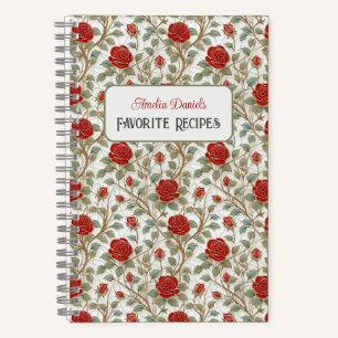 Personalisiertes Rezeptnotizbuch 'Vintage Red Rose Notizblock
