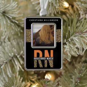 Personalisiertes RN-Foto für Krankenschwestern und Rahmen-Ornament Silber