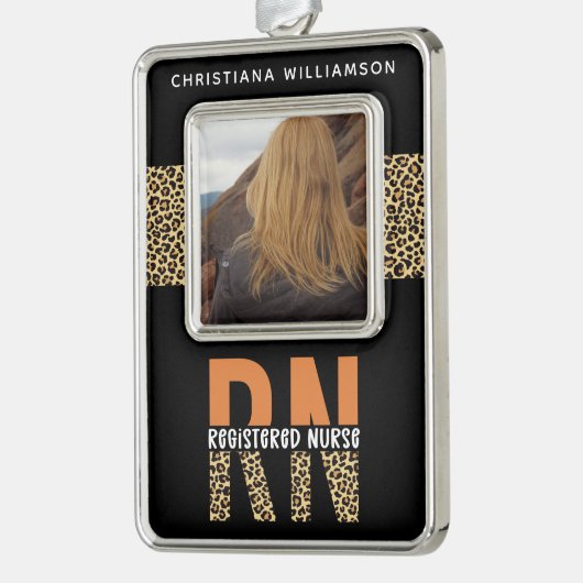 Personalisiertes RN-Foto für Krankenschwestern und Rahmen-Ornament Silber (Links)