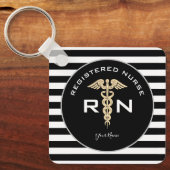 Personalisiertes RN Nurse Modernes Schwarzes Gold Schlüsselanhänger (Vorderseite)