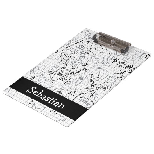 Personalisiertes Roboterschiff und Alien Moon Klemmbrett (Schrägansicht)