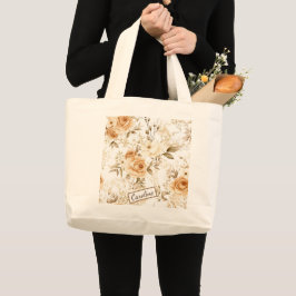 Personalisiertes romantisches Blumen-Namensdesign Jumbo Stoffbeutel