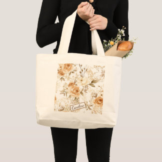 Personalisiertes romantisches Blumen-Namensdesign Jumbo Stoffbeutel
