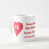 Personalisiertes romantisches Herz 16. Geburtstag Kaffeetasse (Vorderseite Links)