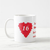 Personalisiertes romantisches Herz 16. Geburtstag Kaffeetasse (Links)