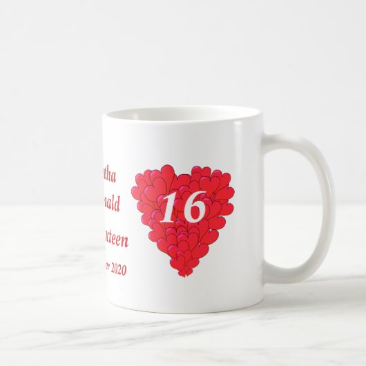 Personalisiertes romantisches Herz 16. Geburtstag Kaffeetasse (Rechts)