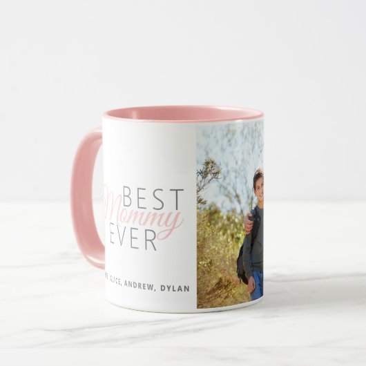 Personalisiertes Rosa Best Mommy Ever Foto Tasse (Vorderseite Links)