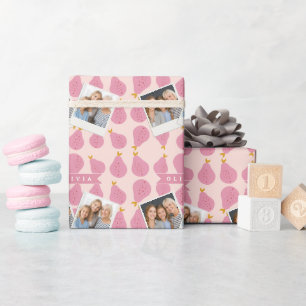 Personalisiertes Rosa Birnen Muster Süßes Mädchenh Geschenkpapier