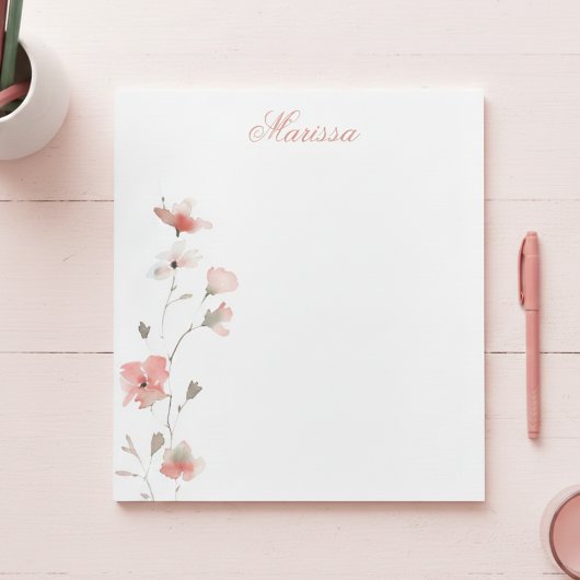 Personalisiertes rosa Blumen Notizbuch Notizblock