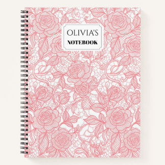 Personalisiertes rosa Blumen-Spiralnotizbuch mit S Notizblock