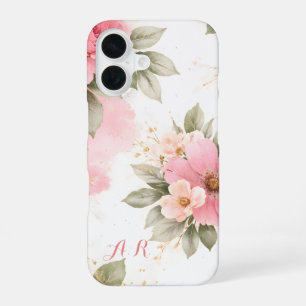 Personalisiertes rosa Blumenetui für Frauen iPhone 16 Hülle
